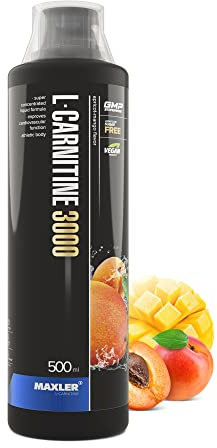 Maxler L-Carnitine 3000 - Aprikose-Mango - 500ml - Hochdosiertes L Carnitin Liquid - Vegane Nahrungsergänzuing - 3000mg Wirksotff pro Portion - 20 Portionen - Inklusive Messbecher