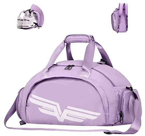 FIORETTO 30L Sports Gym Bag with Wet Pocket & Shoe Compartment, Water Repellent Weekend Hospital Overnight Bag for Women, Sports Holdall Backpack (Purple)