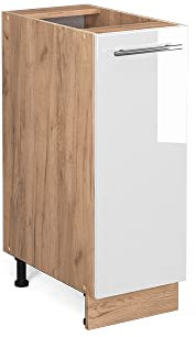 Vicco Apothekerschrank Fame-Line, Weiß Hochglanz/Goldkraft Eiche, 30 cm ohne Arbeitsplatte