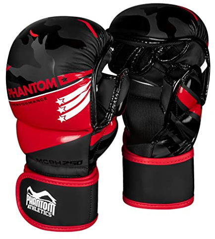 Phantom MMA Guanti Raider | Guanti da boxe professionali per sparring, combattimento, boxe, lotta libera (L/XL - Nero/Rosso)