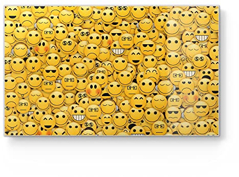 DEQORI Tagliere per la colazione in vetro, piccolo, 23 x 14 cm, motivo varietà di Smileys, tagliere di design per cucina, tagliere per la colazione, antibatterico e antiscivolo, piatto in vetro e