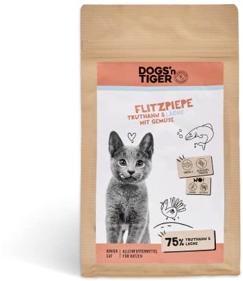 Dogs’n Tiger Junior Premium Katzenfutter, Flitzpiepe, Kitten Trockenfutter, ohne Zucker & Getreide, Lachs & Truthahn 1,5kg