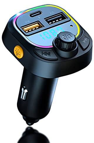 Bluetooth Autoadapter, Bluetooth 5.0 Auto FM Transmitter mit QC3.0 und 5 V/3.1 A Typ-C Ladeanschluss, Bluetooth Auto Kit Unterstützung für Freisprechfunktion, Musikwiedergabe unterstützt 32G U Disk