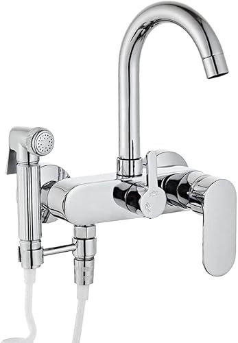 Küchenarmatur Wandmontage mit Spritzpistole Mischbatterie Küche Chrom Spülenarmatur 360° Drehbar Einhebelmischer Armatur Küchenspüle
