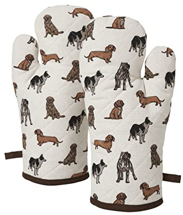 Penguin Home® Ofenhandschuhe, hitzebeständig, Farbe: Grau, Braun und Senf, umweltfreundlich und nachhaltig, Baumwollfutter mit 100 % Polyester-Füllung, Kochen, Backen, Grillen, Größe: 18x32 cm