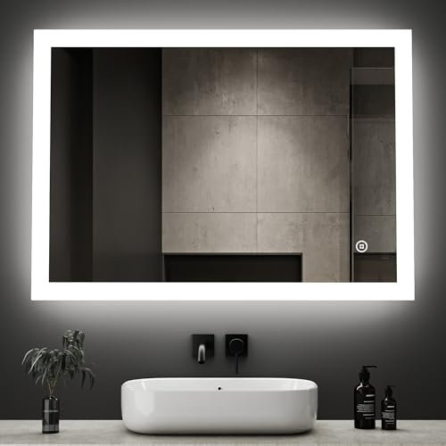 Boromal Badspiegel mit Beleuchtung 80x60cm Badezimmerspiegel 3 Lichtfarbe Dimmbar 3000-6500K 2880LM Wandspiegel Lichtspiegel LED Spiegel mit Touch Schalter