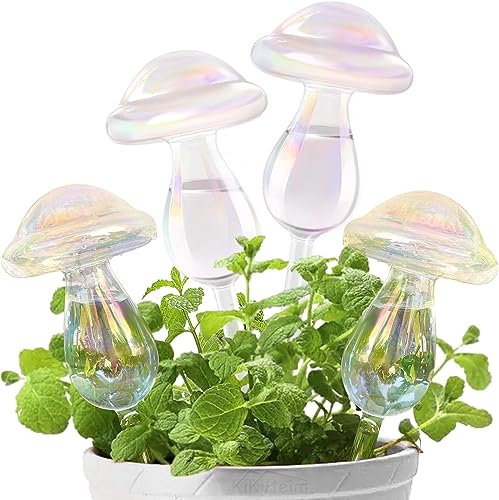 E-feilai Colorful Plant Watering Globes for Gift, Mushroom Plant waterer, Self Watering Dripper,Plant Watering Spikes,Glass Watering Stake (4, Colorful A)