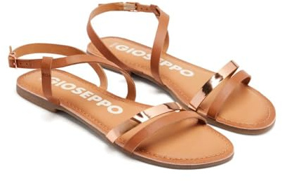 GIOSEPPO Sandali da donna in pelle con strisce bianche e metallizzate BARGEME, CUOIO, 37 EU