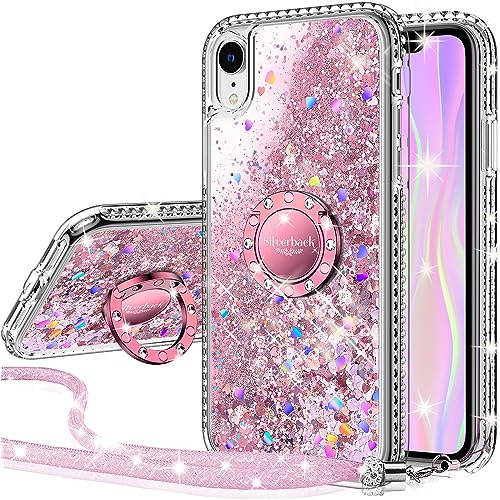 Miss Arts för iPhone XR-fodral, [Silverback] flickor glitter mobiltelefonfodral med ringstativ, skydd silikon klart skyddsfodral för iPhone XR fodral – rosa