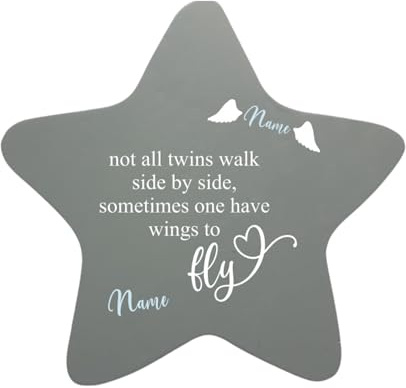 Erinnerung an Zwillinge Sternenkind/Erdenkind | personalisierbar | Geschenk für Sterneneltern, Stern aus Holz grau lakiert | Gedenkstück