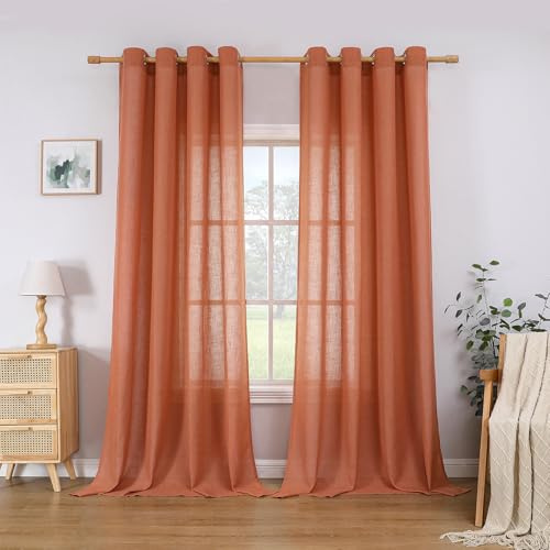 CUCRAF Leinen Vorhänge mit Ösen 2er Set H 245 x B 140 Terrakotta Halbtransparente Leinenvorhang Wohnzimmer Leinenoptik Voile Gardinen Leinenfarbe Schlafzimmer Stores