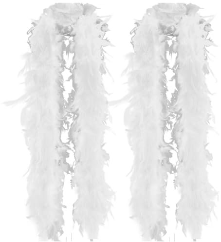 Asudaro Bunte Federn Boa,2pcs Federboa Feder Boas 2 Meter Flauschige Türkei Marabu Feder Trim Streifen Schal Diy Handwerk Weihnachten Party Halloween Kostüm Federn Boa Kostümparty für Mädchen Weiß