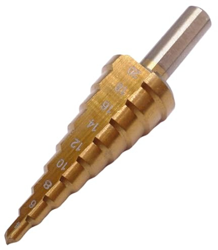 SKIR'CO Broca escalonada 4-20 mm, Broca de acero de alta velocidad con revestimiento de titanio, Broca HSS, Broca cónica, Ranura recta, Cortador de agujeros para metal, plástico, madera