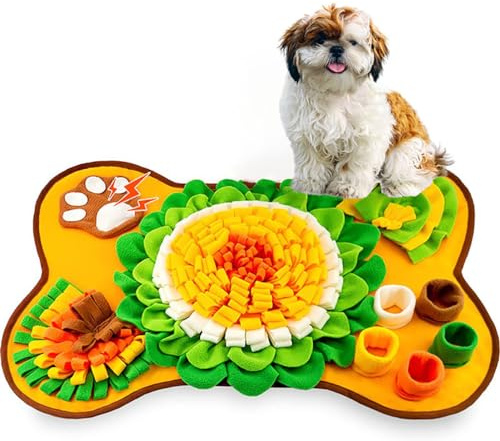 M&Catree Schnüffelteppich für Hunde, Intelligenzspielzeug für Hunde jeder Größe, Waschbar Trainingsmatte rutschfest Futtermatte intelligenzspielzeug - Gelb Orange