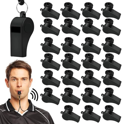 Trillerpfeife, Sportpfeifen mit Umhängeband, schwarze Pfeife, Wanderpfeife, lauter, knackiger Klang, Kunststoffpfeifen für Erwachsene und Kinder, ideal für Schiedsrichter, Polizei, Outdoor-Sport, 100