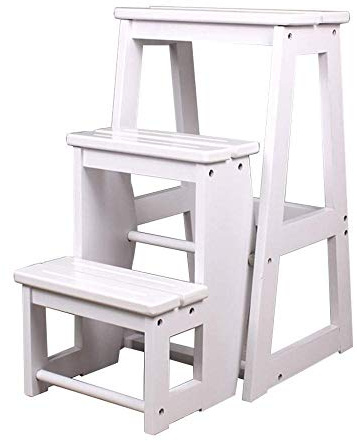 YIHANSS Indoor-Kletterhocker, Klapphocker aus Holz für Erwachsene, Haushaltsleiterhocker, Schuhbank/Stuhl, multifunktionaler Blumenständer, aufsteigende Trittleiter/weiß