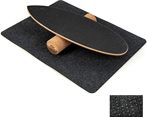 KOMFOTTEU Balance Board in legno, tavola di equilibrio con rullo di sughero e tappetino in feltro antiscivolo, tavola di equilibrio per allenamento indoor surf skate, tavola oscillante trickboard