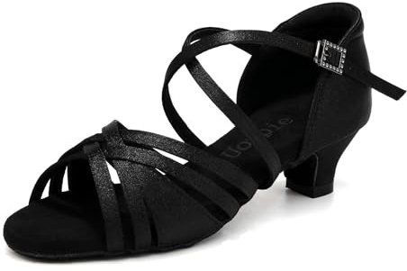 Uonpie Latino-lounge dansskor för kvinnor 4 cm klack dansskor för barn i satin, svart, 33 EU
