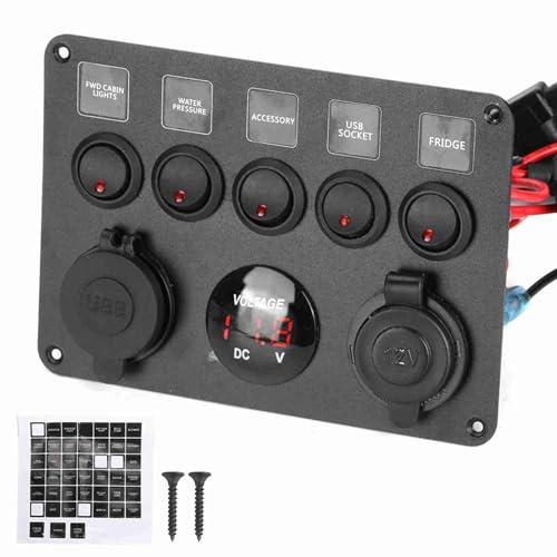 Bediffer LED-panel med universell 5-hastighets vippströmbrytare med digital voltmeter för husbil, bil, motorbåt, med vippströmbrytare och strömbrytarpanel