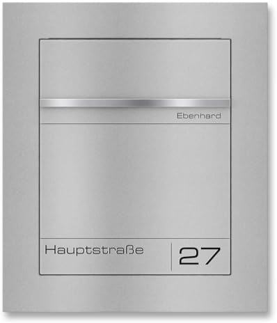 Metzler Boîte aux Lettres encastrable Gris Aluminium RAL 9007 – Acier thermolaqué avec Plaque Nominative INOX gravée – étanche, Design Mural affleurant DIN A4