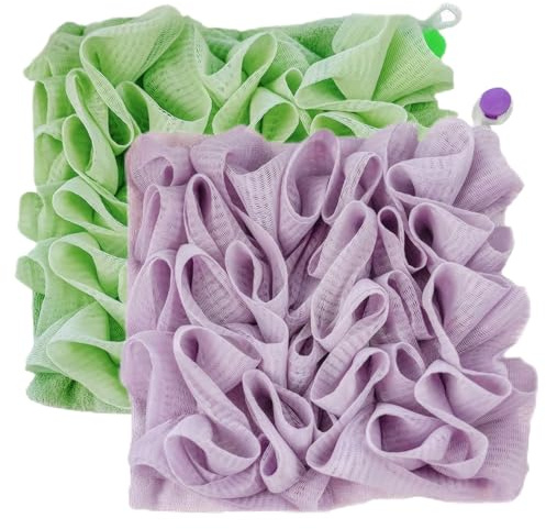 Bath Loofah Fine Mesh Shower Loofah 2 in 1 Soap Storage Washcloth 2PCS Bath Sponge with Drawstring Portable Hanging Body Scrubbe for Exfoliating