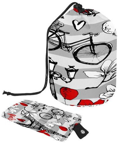 Beauty case con coulisse, a forma di cilindro, a forma di cilindro, con Torre Eiffel di Parigi, borsa per cosmetici, organizer da viaggio + piccola borsa, Multi,