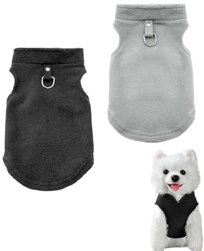 GUTERTOP 2 Packungen Hunde Pullover Kleine Hund, Winter Hundepulli, Hundemantel Kleine Hunde mit D Ringen für Innen und Außenkleidung (Schwarz, grau)