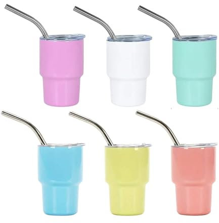 Hemasa 6 pz/set Mini Tumbler Shot Glass 3oz Tumbler Bicchieri da Colpo Con Coperchio E Cannuccia Doppia Parete Vuoto Sigillato In Acciaio Inox Tumbler A4