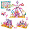 AKWME Friends Pink Ferris Wheel Building Blocks Set Age 6+ for Girls,3 in 1 Amusement Park Building Blocks Kit Toy Compatible with LEGO Friends, STEM Creative Construction Gift for kids Ages 6-12
