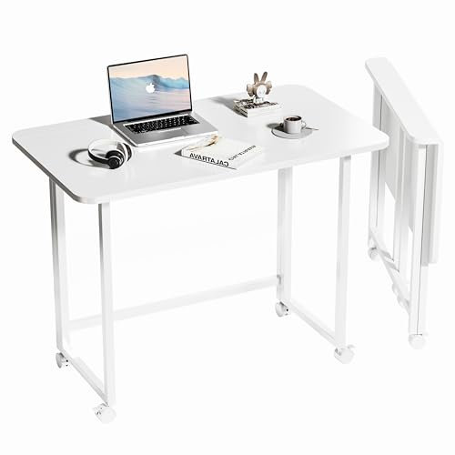 Serxis Folding Desk,Not Require Assembly,Small Foldable Desk 31.5 for Small Spaces,Space Saving Computer Table Writing Workstation for Home Office,White