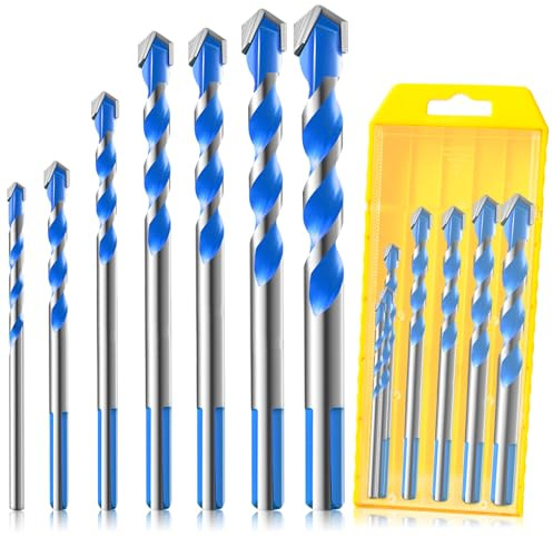 CYLBAQ Concrete Drill Bit Set, 7PCS Masonry Drill Bit Sets for Concrete/Tiles/Brick Walls/Cement/Glass/Wood/Porcelain Ceramic, Shockproof Hammer Carbide Drill Bit Tip (4.5.6.7.8.10.12mm)