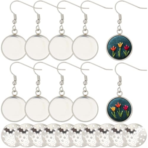 SUNNYCLUE 40 set broderi örhänge tillverkning kit broderi hänge tomt cabochon örhänge tomma med 304 rostfritt stål öronkrokar runda hängbrickor för smyckestillverkning kit gör-det-själv hantverk