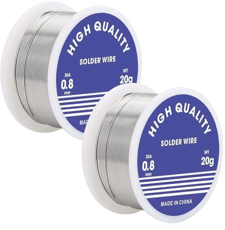 2 Pcs 0.8mm Solder Wires, Solder Wire with Flux, Lead Free Welding Tin Wire Rolls Lead Free Solder Wires with Rosin Core for Electronic Components Soldering (40g)