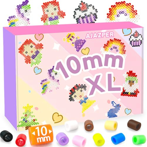 10MM Fuse Beads Kit for Kids - Mixed Colors Fuse Beads Craft Set with Pegboards, Ironing Papers and Accessories, XL Iron Bead for Craft, DIY Arts and Crafts Toys for Kids Gifts for Girls Boys Age 5+
