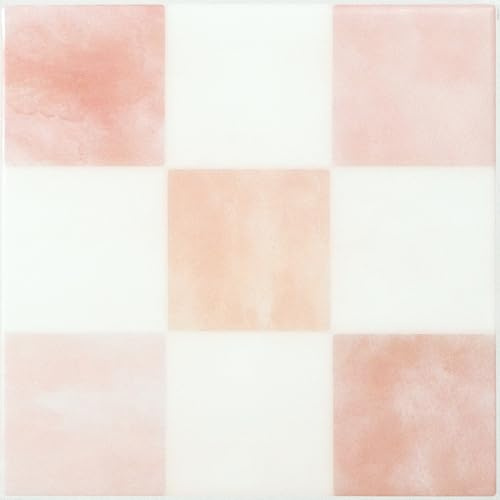 Smart Tiles Stick on splashback Tiles, Checkered Pink & White, 7.75x7.75 | Pack of 5 (2.1 sq ft), Semi-Matte, Heat/Moisture Resistant, Low VOC, Kitchen/Bathroom, Renter Friendly, Made in Canada