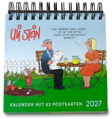 Uli Stein Kalender 2026 - Postkartenkalender - 170x160mm - Jahreskalender mit Motiv Seiten & Spiralbindung +5 Postkarten Geschenk - Uli Cartoons Tischkalender - Monatskalender mit lustigen Sprüchen