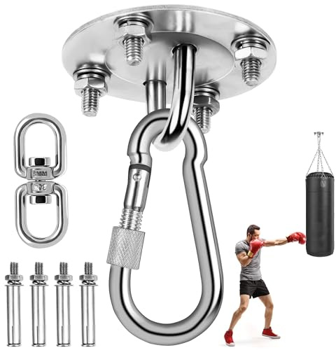 BASVII Crochet Plafond Lourde 2 Pièce Acier Inoxydable 400 kg Capacité, 360 ° Rotation Crochet de Plafond, Support de Plafond Suspension pour Chaise Suspendue, Balançoire, Sac de Frappe, Hamac