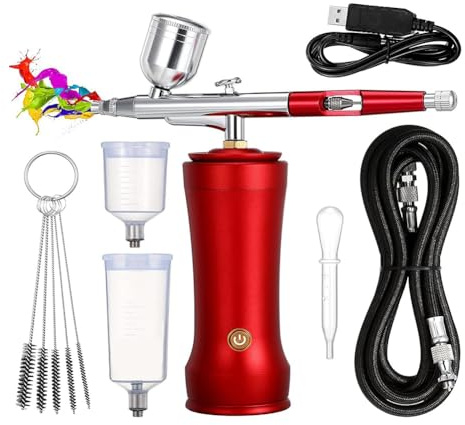Ujjdwiurgh Airbrush-Set mit Kompressor, kabelloses Airbrushpistolen-Set 30 PSI mit Luftschlauch, wiederaufladbares Hand-Airbrush-Set für Kuchen A