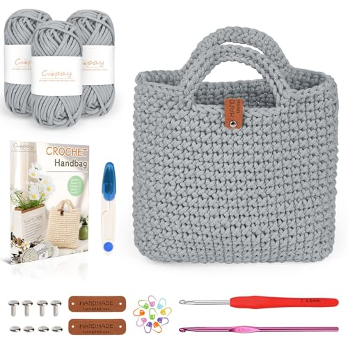 Coopay Juego de ganchillo para principiantes, bolsa de ganchillo con aguja de ganchillo de 4,5 mm, instrucciones (idioma español no garantizado), lana de 5 mm de grosor para ganchillo, bolso pequeño
