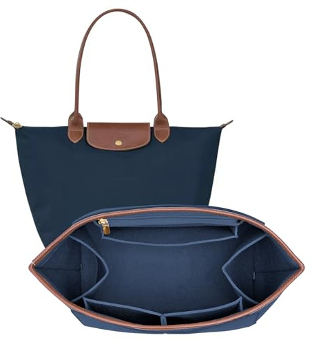 DOIAPUOS Filz-Organizer-Einsatz für Longchamp Le Pliage M Tasche, Handtasche, Lederrand, Longchamp-Organizer-Einsatz (dunkelblau, mittel)