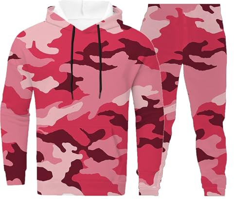 Duohropke Camouflage Suit Men's Camouflage Tracksuit Set of 2 Hoodie and Jogging Bottoms Outdoor Camo Sports Suit Jogging Suit Streetwear Leisure Suit Paintball Clothing, pink, XL