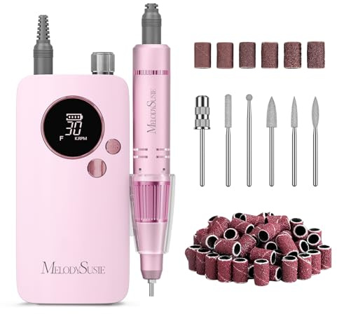 MelodySusie Ponceuse pour Ongles Professionnelle 30 000 tr/min, SC320F Lime à Ongles Électrique Rechargeable sans Fil pour Manucure Pédicure Puissante, Avec 6 Embouts pour Salon/Maison, Rose