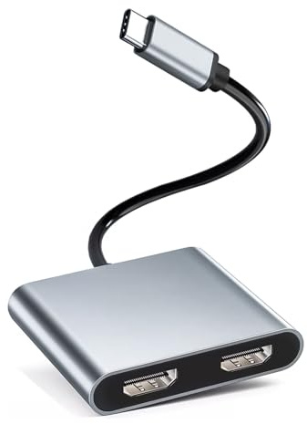 USB C to Dual HDMI Adapter 4K@60Hz, 2-in-1 HDMI Splitter for Dual Monitors, USB C Type C Hub with Two HDMI Monitors for Laptop MacBook Pro Air, Dell XPS, Chromebook, Surface, Dual Display Video Output
