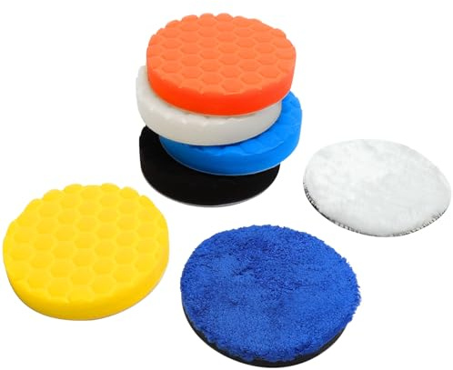 Poliseringsset bil 7-delat, 125 mm poleringsdyna set med poleringssvamp & mikrofiber Färgkodade svampar för bilvård & lackvård Kompatibelt med excentrisk polermaskin & bilpolering