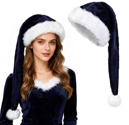 TAGVO Bonnet de Noël Adulte, Long Bonnet Pere Noel, Unisexe Chapeau de Père Noel en Velours de Luxe Ornements de Noël
