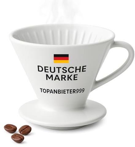 Porte-filtre à café en porcelaine taille 4 – de haute qualité - Filtre manuel en blanc, pour infusion goutte à goutte réutilisable pour 1 à 4 tasses, pour un café filtre aromatique, de qualité
