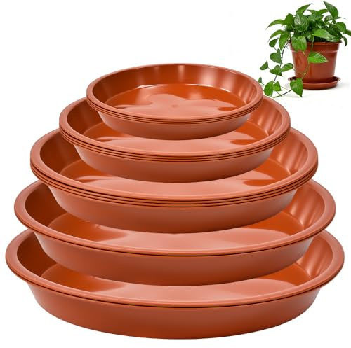 YBCCBY 16 Pack Plant Pot Saucers 16/20/24/28/32cm, Plant Saucers for Pots Brown Plastic Plants Pot Trays Round Flower Pot Saucer Garden Saucer Flower Pots Drip Tray for Indoor and Outdoor