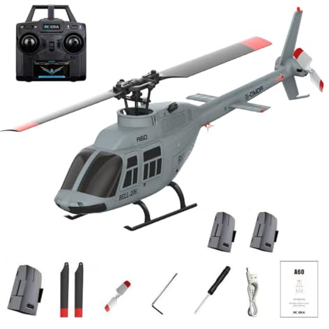 RCXTechPro RC ERA A60 BELL206 6CH Querruderloser Einrotor RC Helikopter 1:42 mit 6G Stabilisierung und Höhenhaltung Ferngesteuerter Hubschrauber für Erwachsene Anfänger – RTF