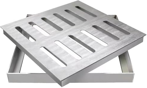 Couvercle Carrés Fosse Septique, Grille Caillebotis avec Cadre en Métal, Acier Inoxydable, pour Allée, Trottoir, Cour(30x60x3cm/12x24x1in)