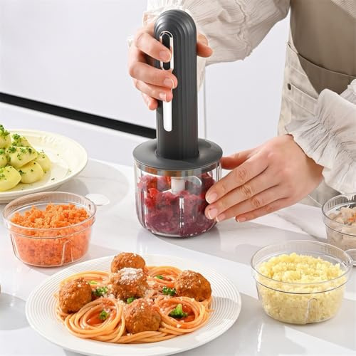 FUANA Molinillo eléctrico de carne para ajo, verduras y procesamiento de alimentos, picadora compacta con hoja de acero inoxidable, 9.6 x 3.65 pulgadas, utensilios de cocina negros